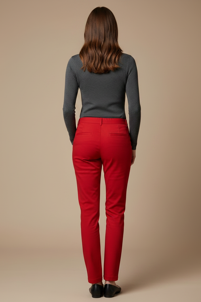 Pantalon Chino Rouge Élastique Slim Élégant Femme - Gabardine - vue 2