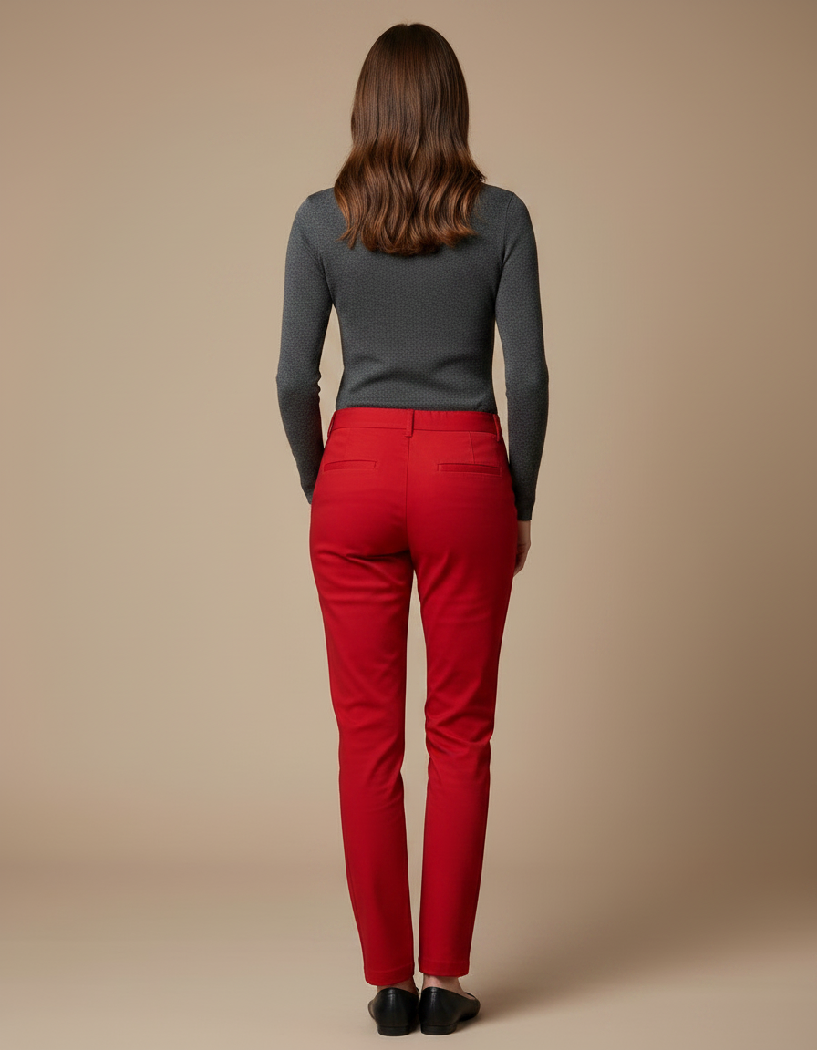Pantalon Chino Rouge Élastique Slim Élégant Femme - Gabardine - vue 2