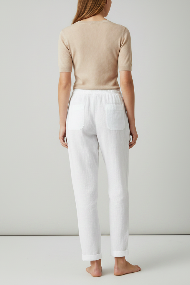 Pantalon Chino Blanc Lin Fluide Décontracté Femme - vue 2