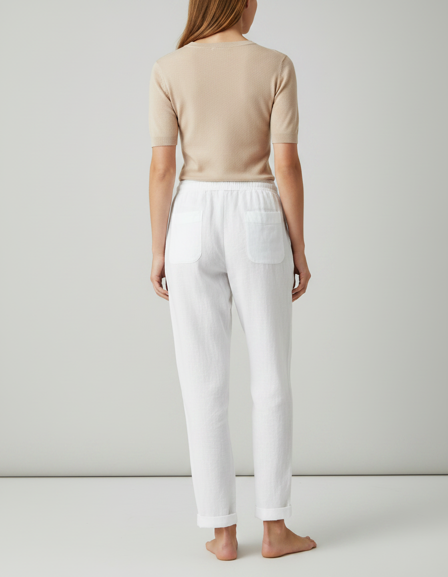 Pantalon Chino Blanc Lin Fluide Décontracté Femme - vue 2