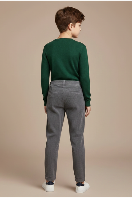 Pantalon Chino Gris Côtelé Ample Enfant Décontracté - Cordé - vue 2