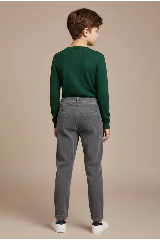 Pantalon Chino Gris Côtelé Ample Enfant Décontracté - Cordé - vue 2