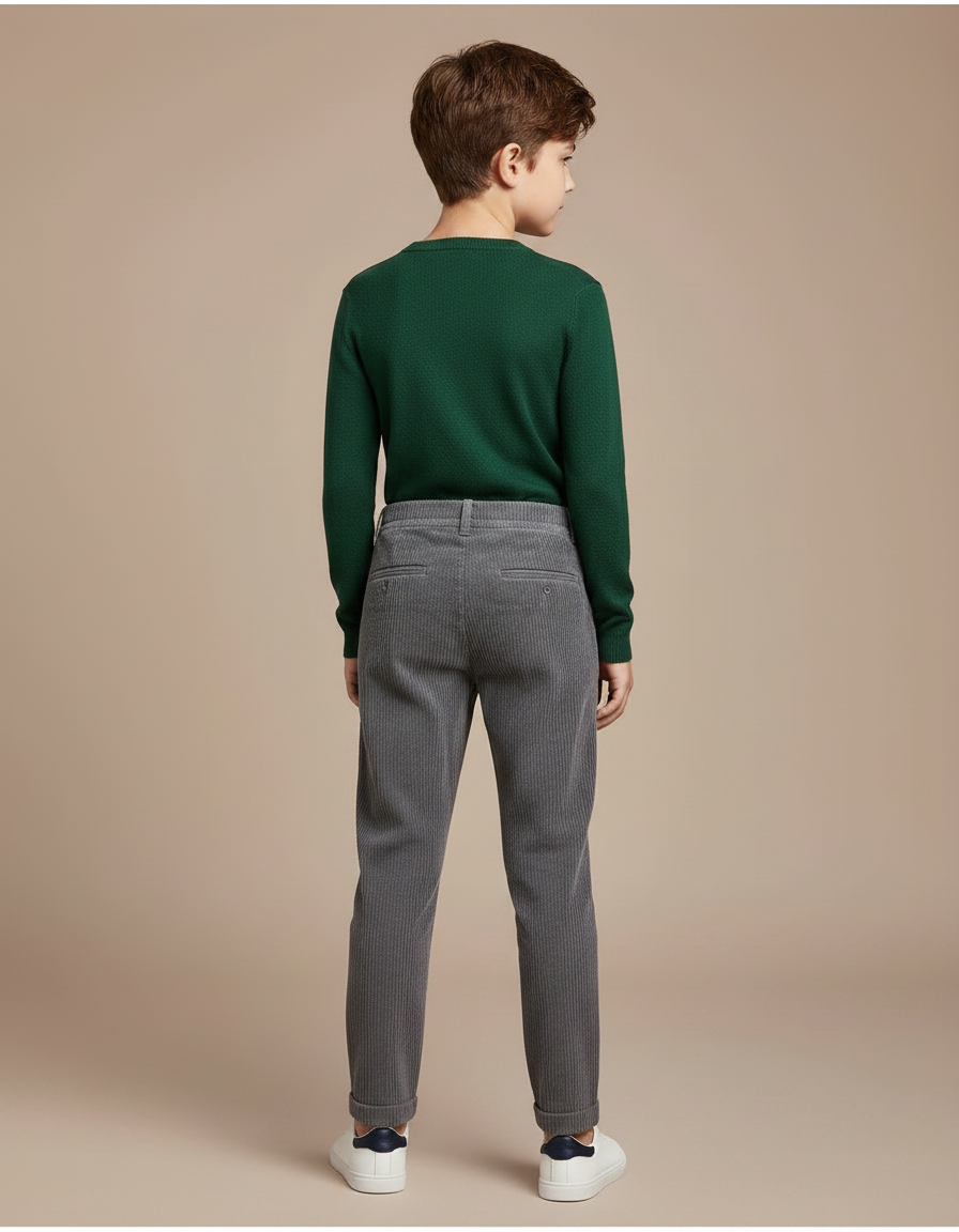 Pantalon Chino Gris Côtelé Ample Enfant Décontracté - Cordé - vue 2