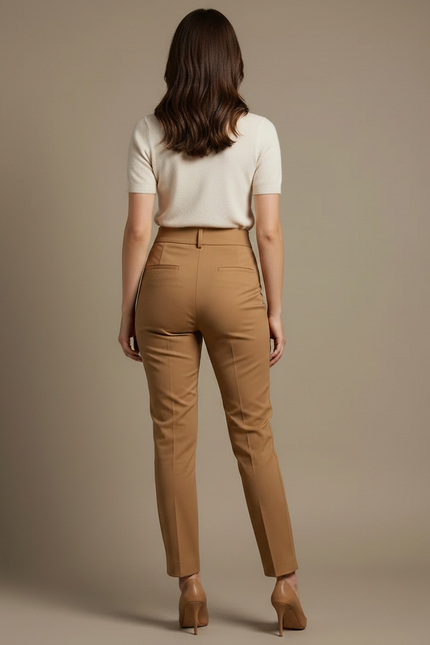 Pantalon Chino Camel Taille Haute Slim Élégant - Gabardine - vue 2