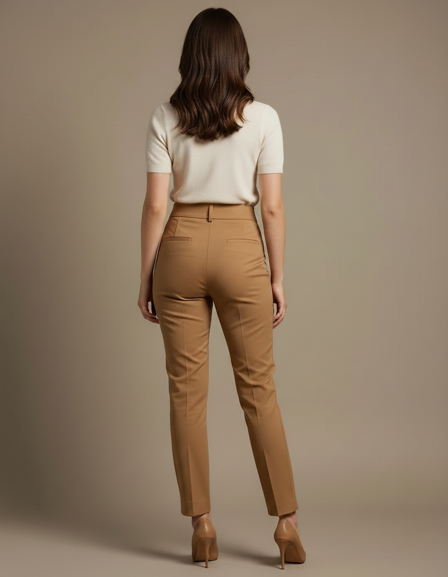 Pantalon Chino Camel Taille Haute Slim Élégant - Gabardine - vue 2