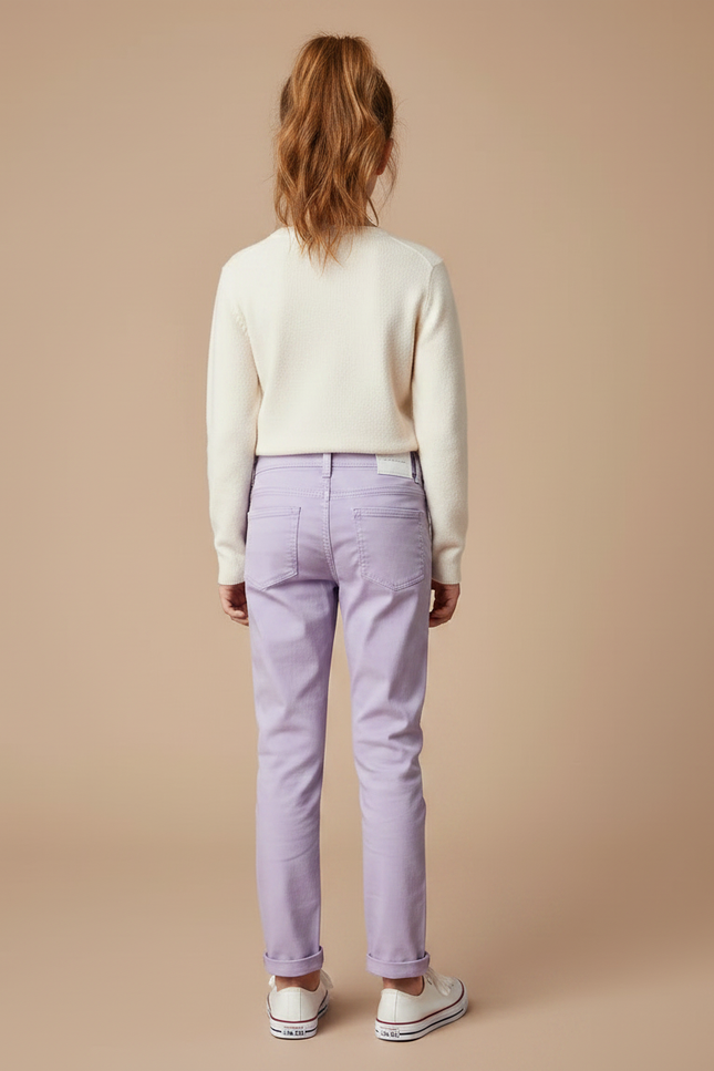 Pantalon Chino Lilas Coton Droit Décontracté Fille - Violet - vue 2