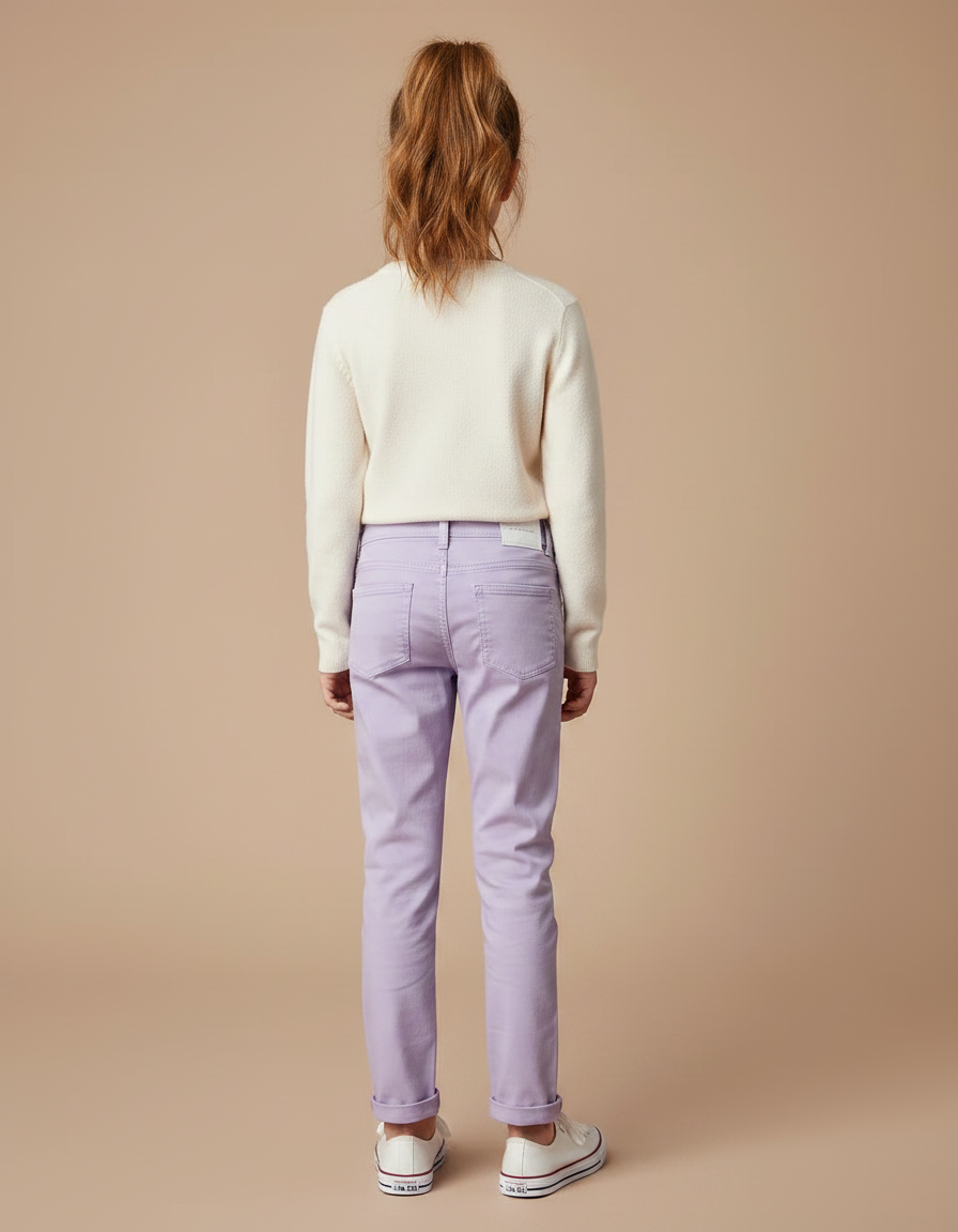 Pantalon Chino Lilas Coton Droit Décontracté Fille - Violet - vue 2