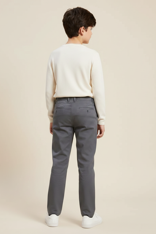 Pantalon Chino Gris Coton Coupe Droite Enfant - vue 2