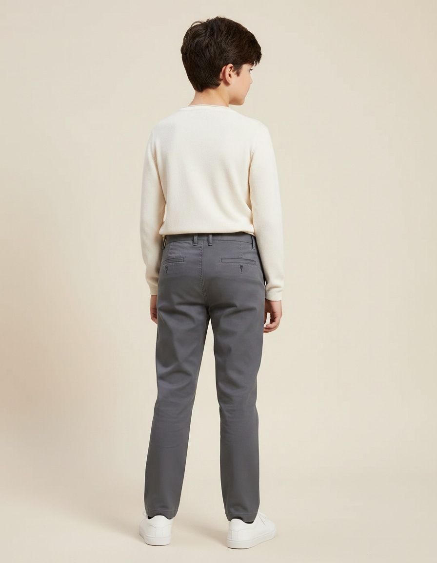 Pantalon Chino Gris Coton Coupe Droite Enfant - vue 2