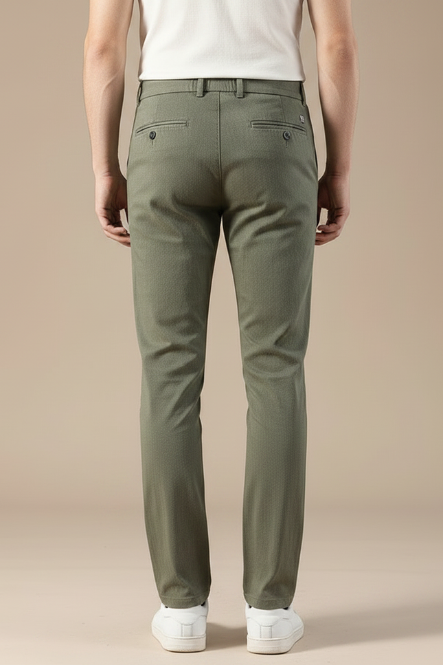 Pantalon Chino Vert Olive Coton Droit Homme Décontracté - Kaki - vue 2