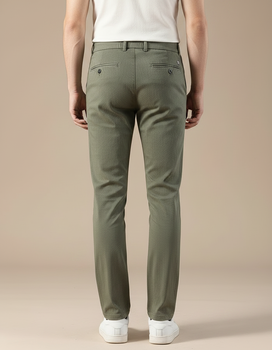 Pantalon Chino Vert Olive Coton Droit Homme Décontracté - Kaki - vue 2