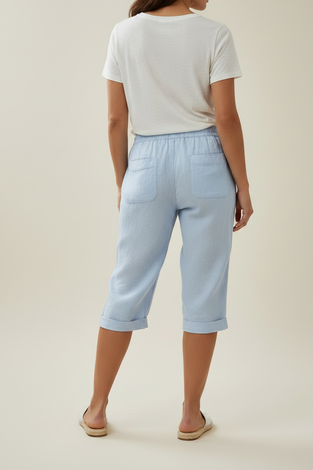 Pantalon Chino Bleu Ciel Lin Cordon Décontracté Ample - vue 2