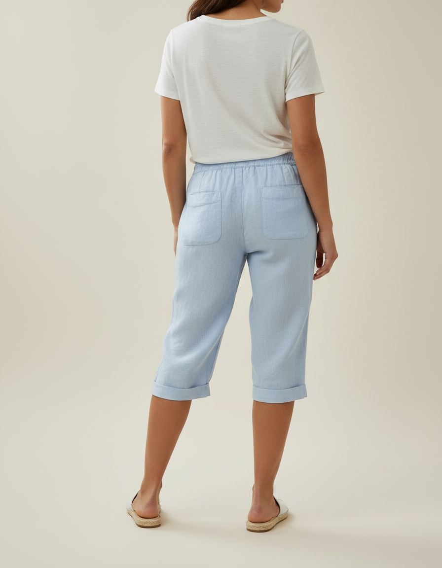 Pantalon Chino Bleu Ciel Lin Cordon Décontracté Ample - vue 2