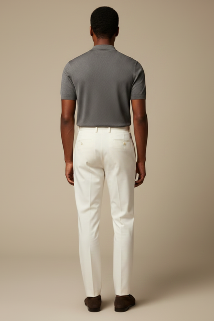 Pantalon Chino Blanc Plissé Droit Élégant Homme - Gabardine - vue 2