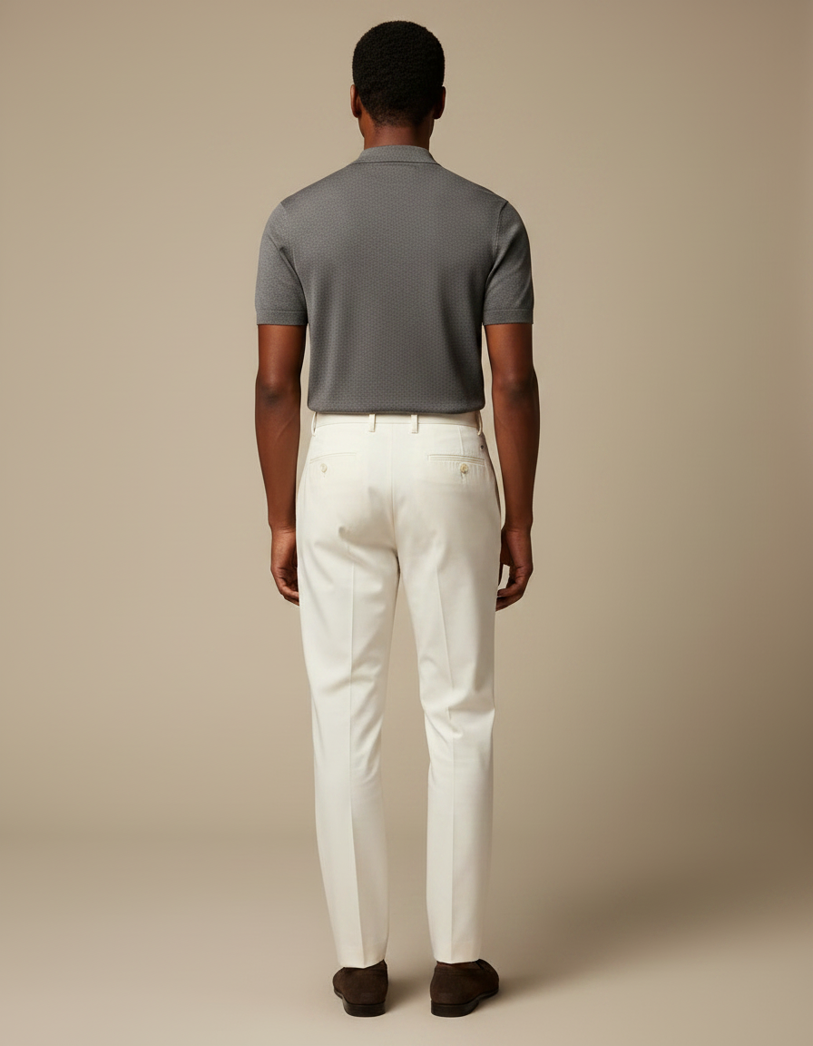 Pantalon Chino Blanc Plissé Droit Élégant Homme - Gabardine - vue 2