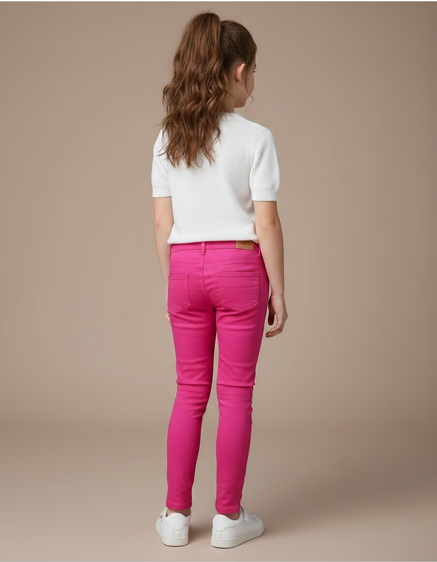 Pantalon Chino Rose Vif Skinny Fille Décontracté - Coton - vue 2