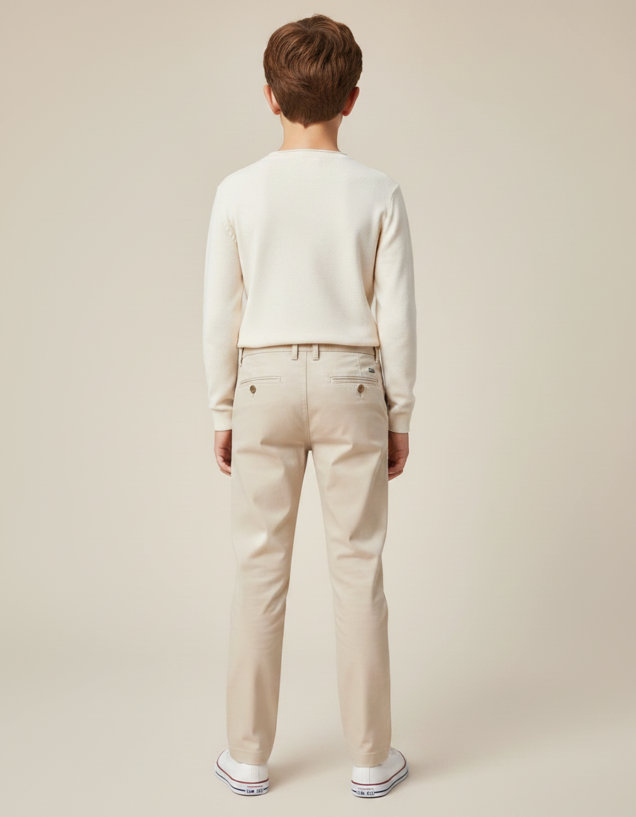 Pantalon Chino Garçon Beige Droit Coton Casual - Gabardine - vue 2