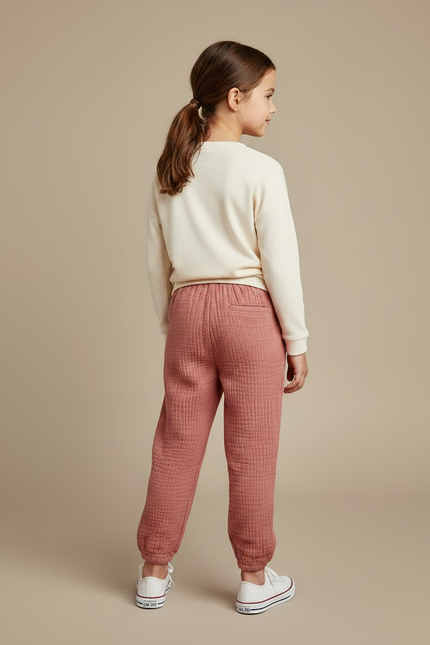 Pantalon Chino Rose Texturé Ample Enfant Décontracté - Maille - vue 2