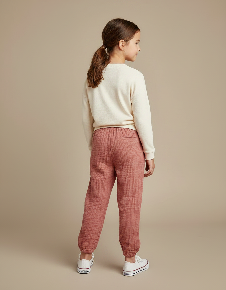 Pantalon Chino Rose Texturé Ample Enfant Décontracté - Maille - vue 2