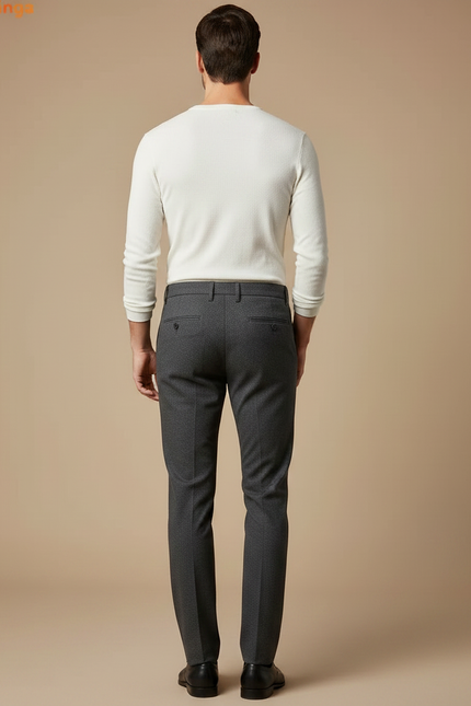 Pantalon Chino Gris Slim Élégant Motif Discret Homme - Laine - vue 2