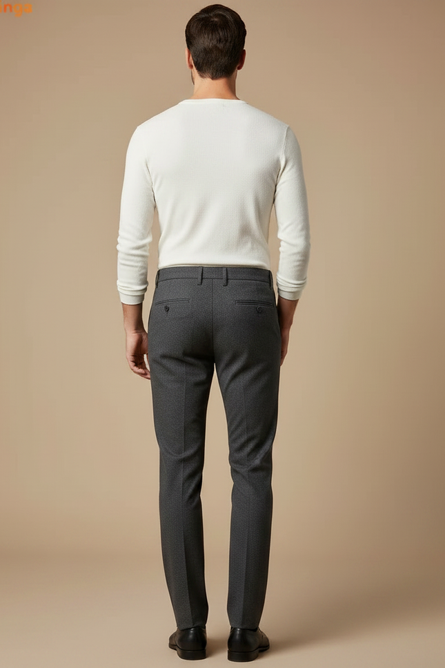 Pantalon Chino Gris Slim Élégant Motif Discret Homme - Laine - vue 2