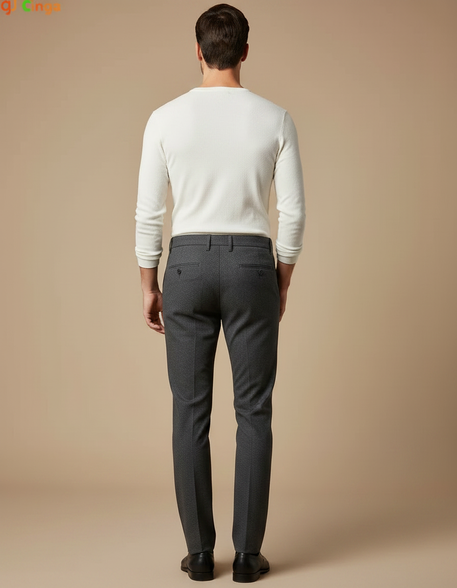 Pantalon Chino Gris Slim Élégant Motif Discret Homme - Laine - vue 2