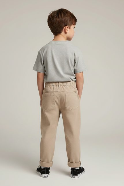 Pantalon Chino Beige Ample Coton Enfant Décontracté Patch - Gabardine - vue 2