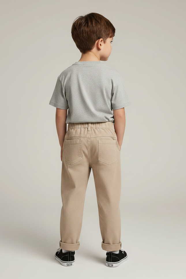 Pantalon Chino Beige Ample Coton Enfant Décontracté Patch - Gabardine - vue 2