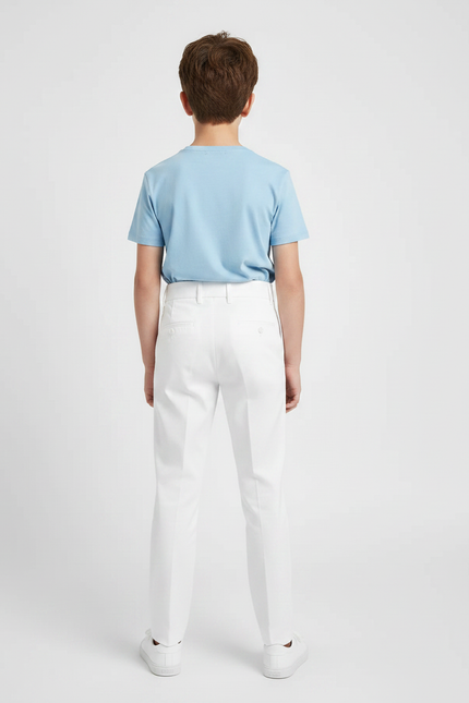 Pantalon Chino Blanc Taille Haute Plissé Enfant - Gabardine - vue 2