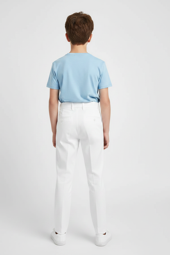 Pantalon Chino Blanc Taille Haute Plissé Enfant - Gabardine - vue 2