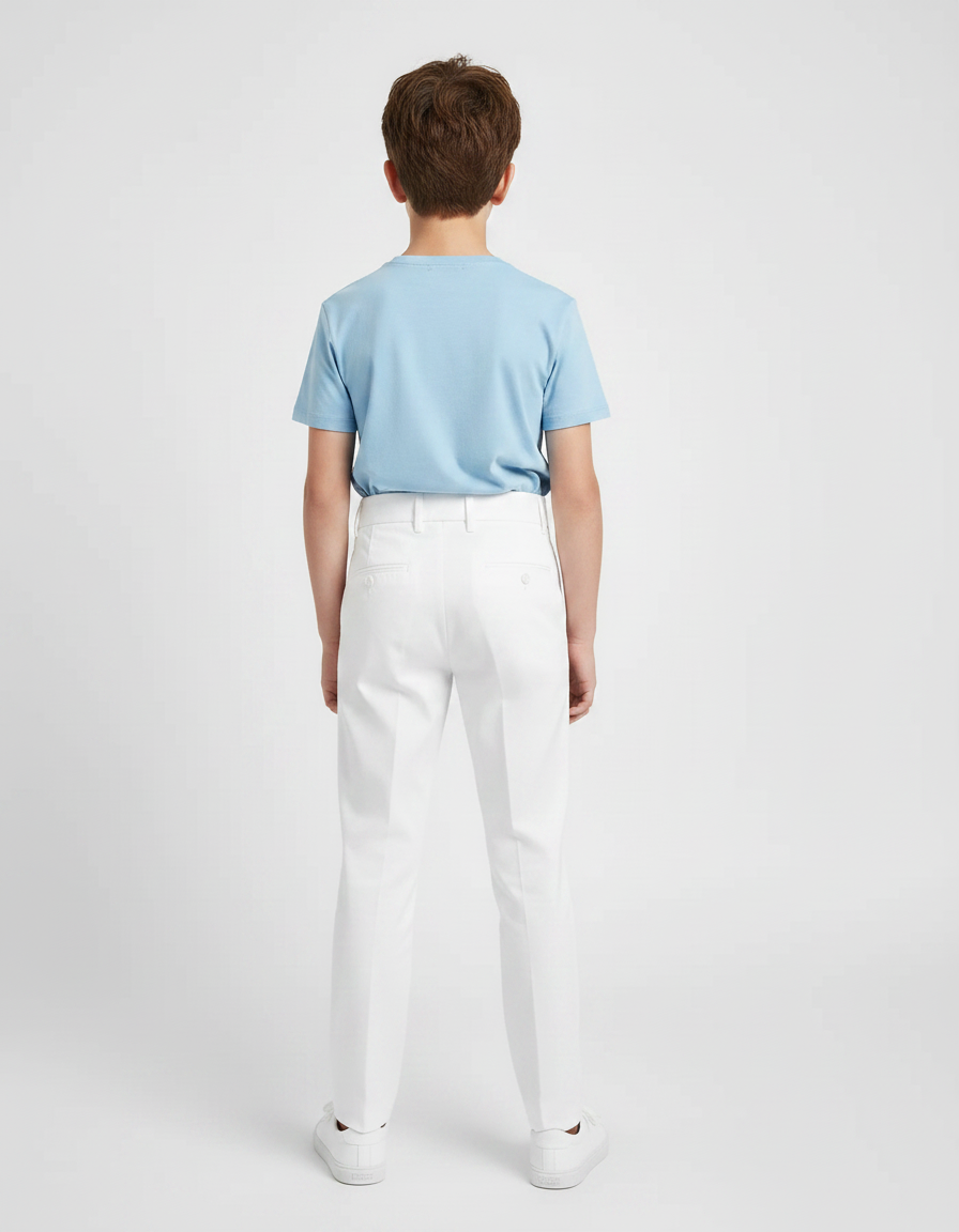 Pantalon Chino Blanc Taille Haute Plissé Enfant - Gabardine - vue 2
