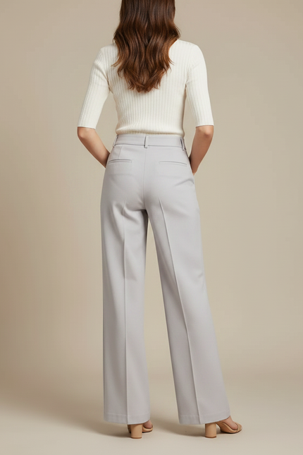Pantalon Chino Gris Clair Fluide Large Élégant - Gabardine - vue 2