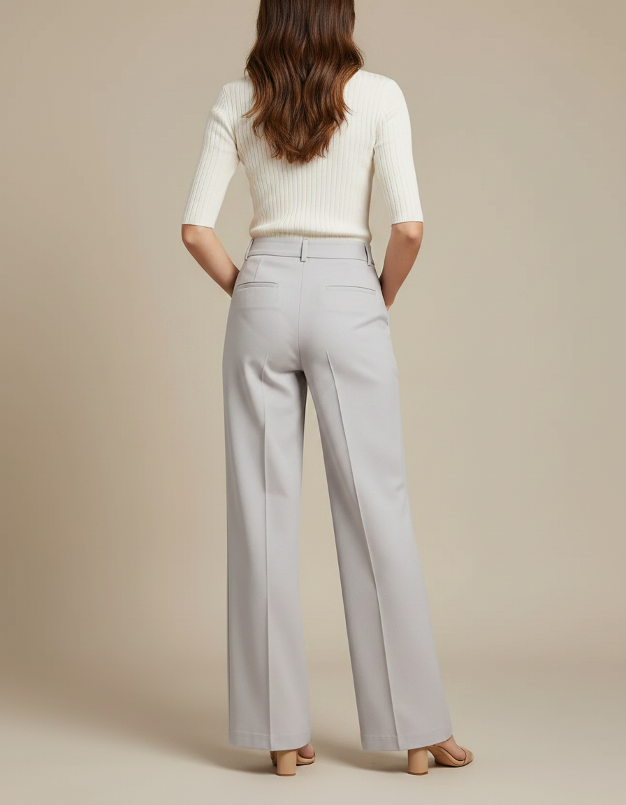 Pantalon Chino Gris Clair Fluide Large Élégant - Gabardine - vue 2