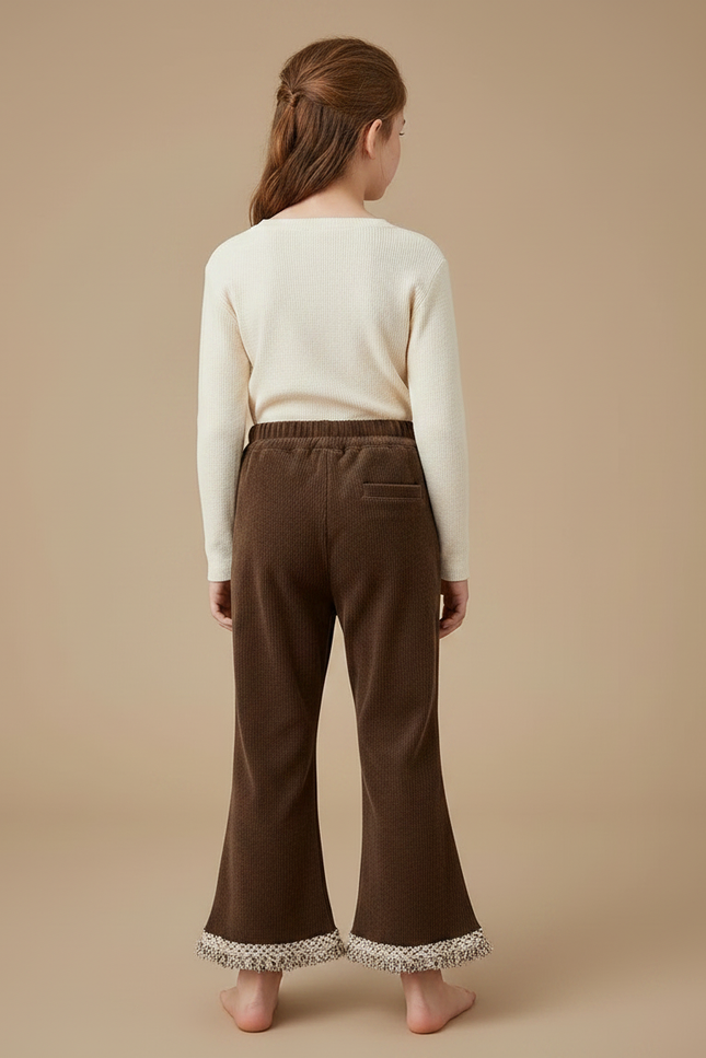 Pantalon Chino Marron Côtelé Évasé Franges Enfant - Cordé - vue 2
