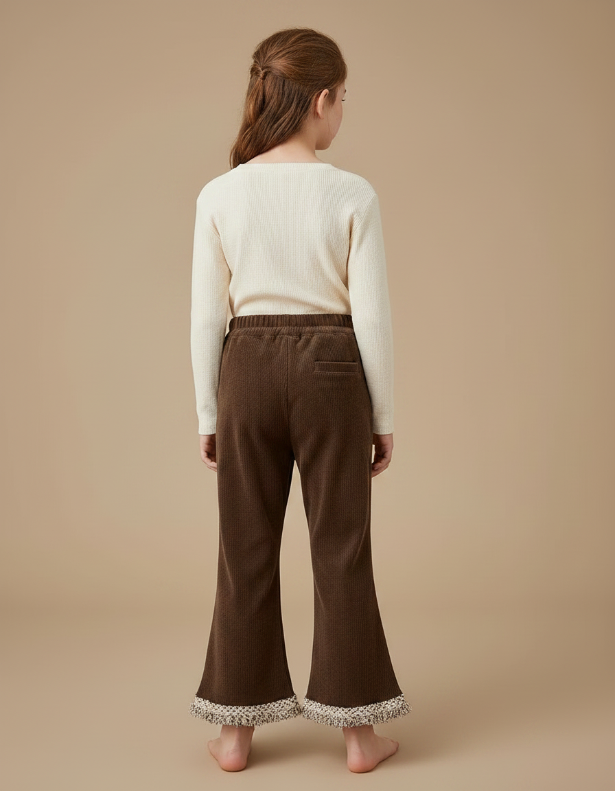 Pantalon Chino Marron Côtelé Évasé Franges Enfant - Cordé - vue 2