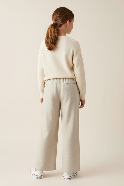 Pantalon Chino Beige Ample Fluide Coton Fille - vue 2