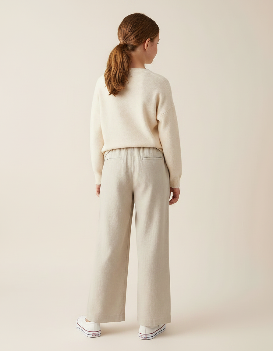 Pantalon Chino Beige Ample Fluide Coton Fille - vue 2