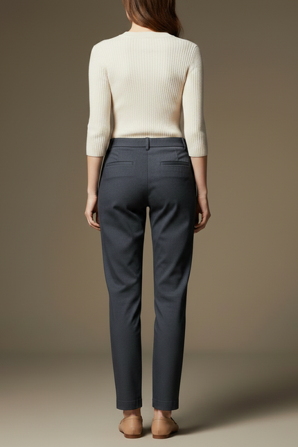 Pantalon Chino Gris Foncé Coupe Droite Élégant Femme - Gabardine - vue 2