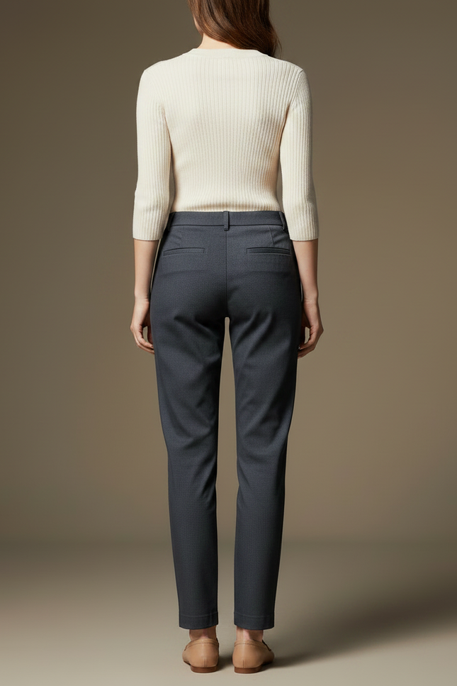 Pantalon Chino Gris Foncé Coupe Droite Élégant Femme - Gabardine - vue 2