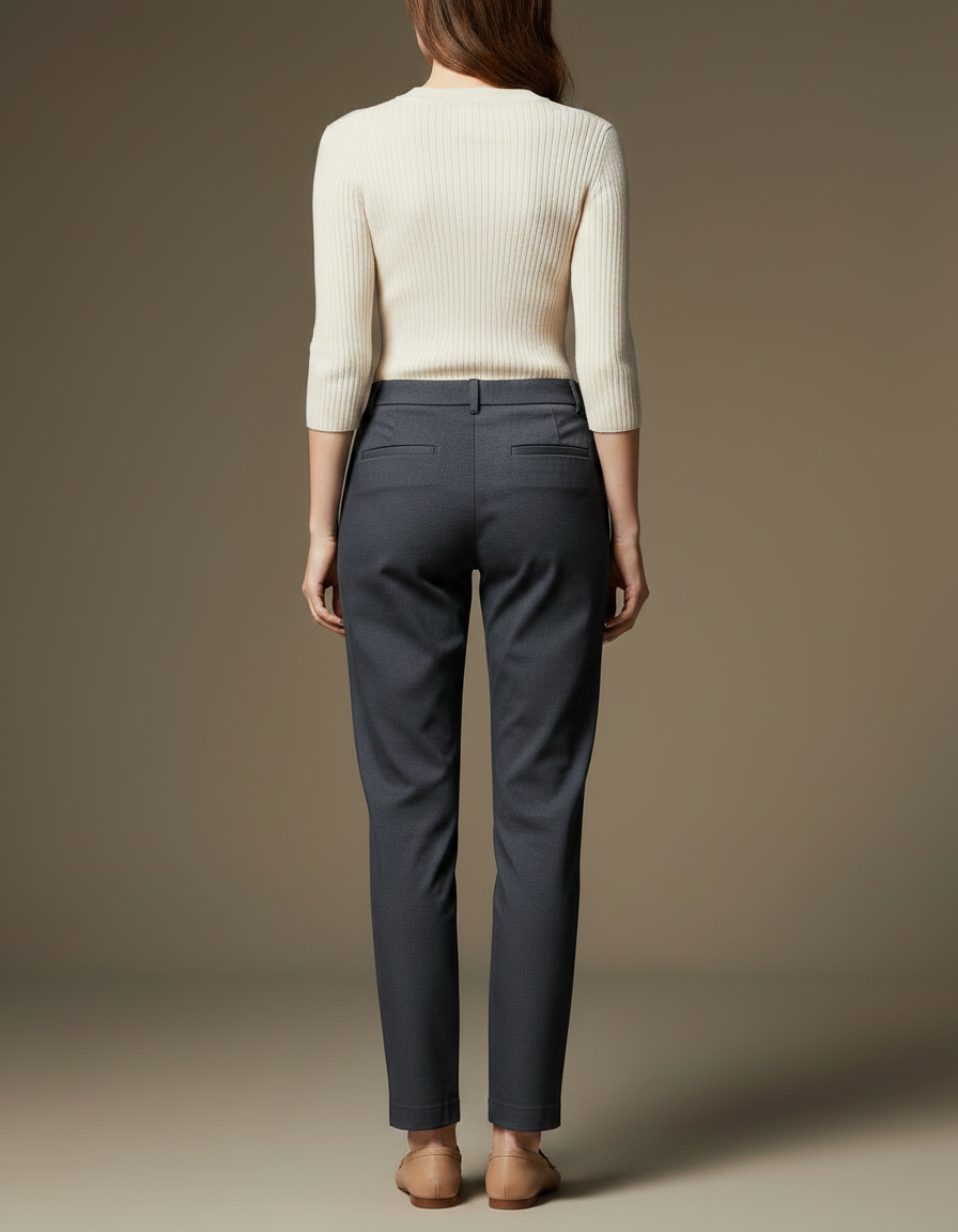 Pantalon Chino Gris Foncé Coupe Droite Élégant Femme - Gabardine - vue 2