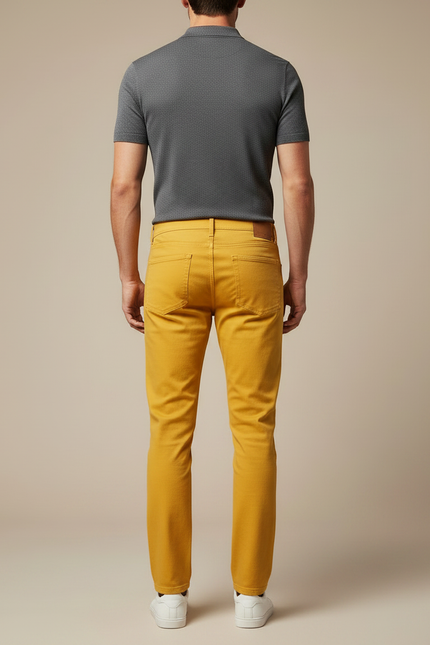 Pantalon Chino Jaune Slim Coton Décontracté Homme - vue 2
