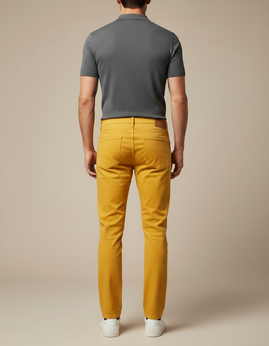 Pantalon Chino Jaune Slim Coton Décontracté Homme - vue 2
