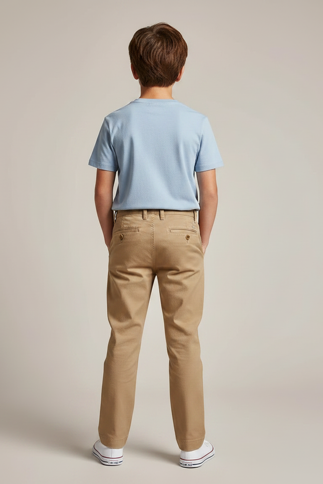 Pantalon Chino Kaki Coton Décontracté Enfant Coupe Droite - Gabardine - vue 2