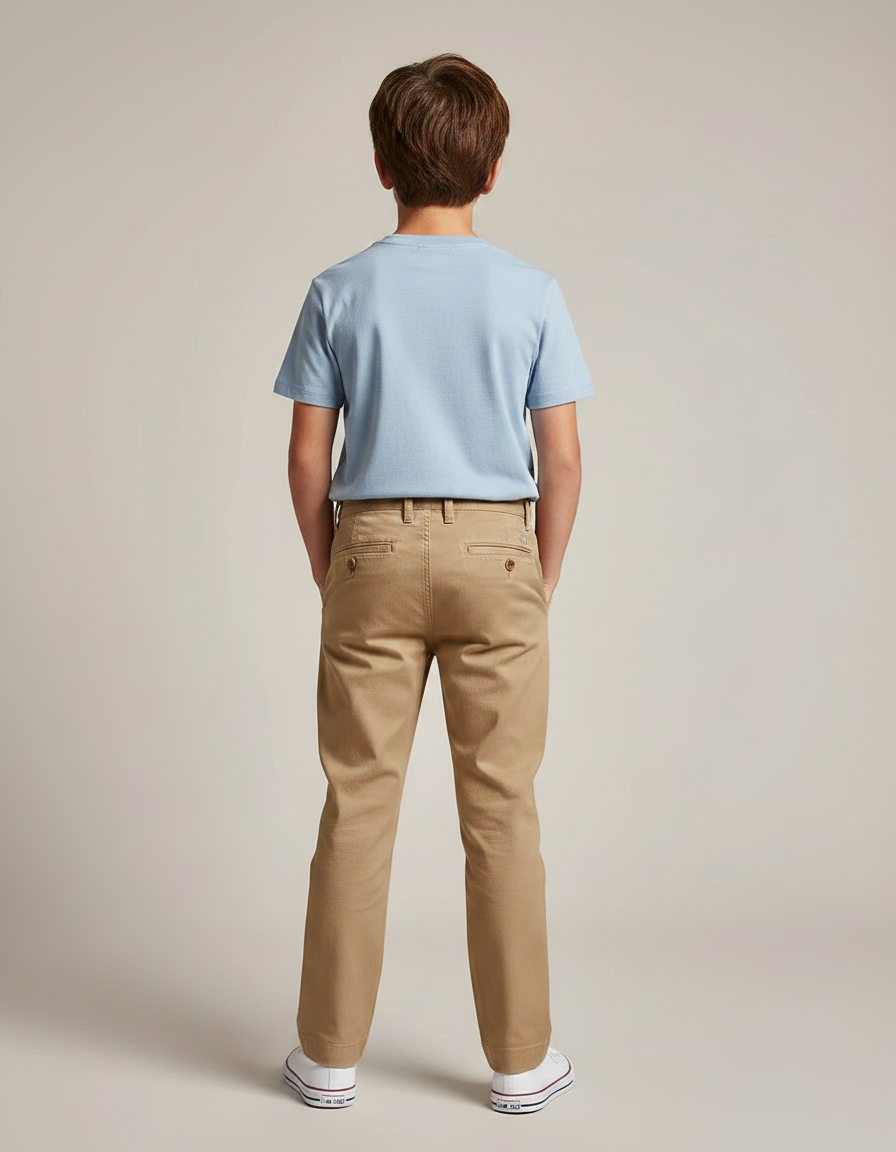 Pantalon Chino Kaki Coton Décontracté Enfant Coupe Droite - Gabardine - vue 2