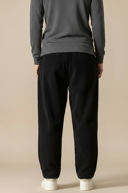 Pantalon Chino Noir Côtelé Ample Décontracté Homme - Cordé - vue 2