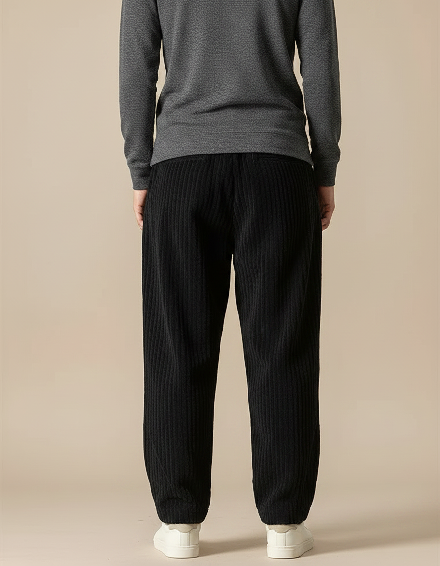 Pantalon Chino Noir Côtelé Ample Décontracté Homme - Cordé - vue 2