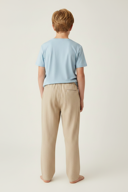 Pantalon Chino Beige Côtelé Ample Coton Enfant Décontracté - Cordé - vue 2