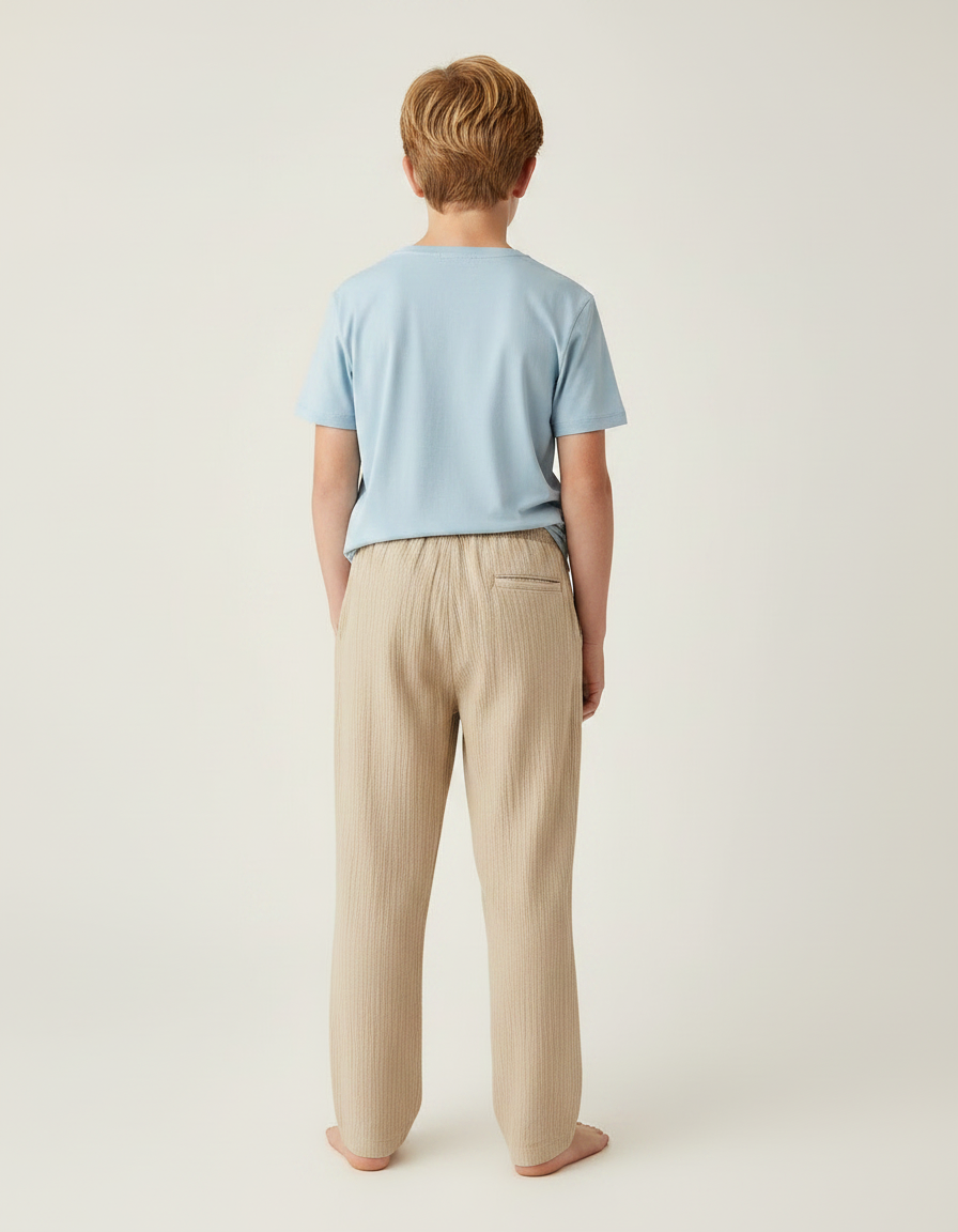 Pantalon Chino Beige Côtelé Ample Coton Enfant Décontracté - Cordé - vue 2