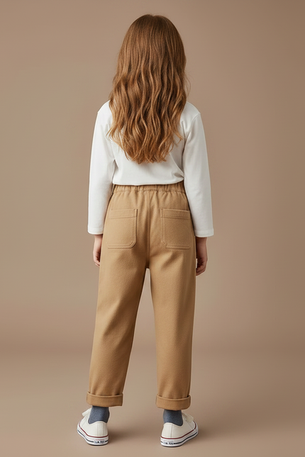 Pantalon Chino Enfant Coton Beige Élastique Décontracté - Molleton - vue 2