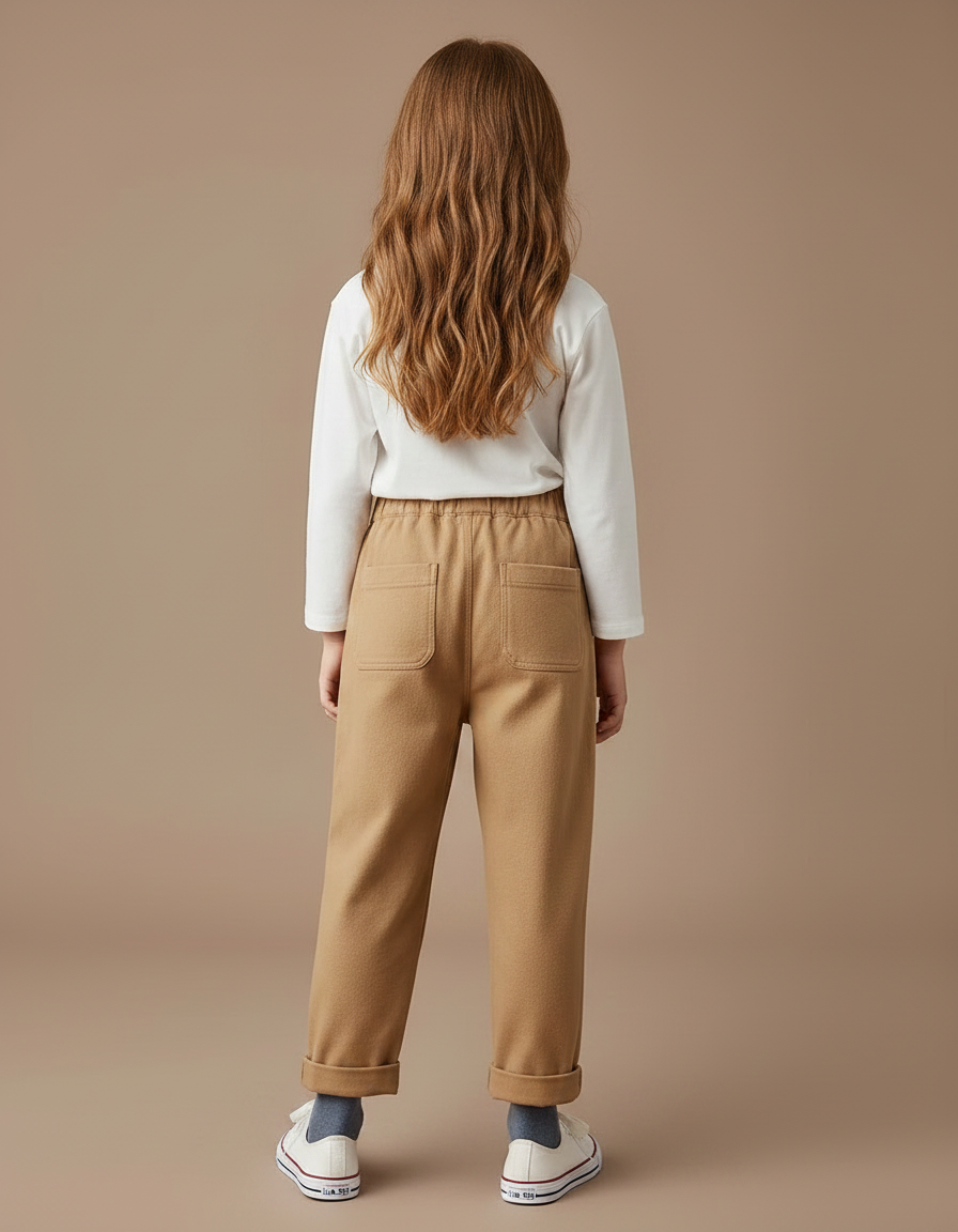 Pantalon Chino Enfant Coton Beige Élastique Décontracté - Molleton - vue 2